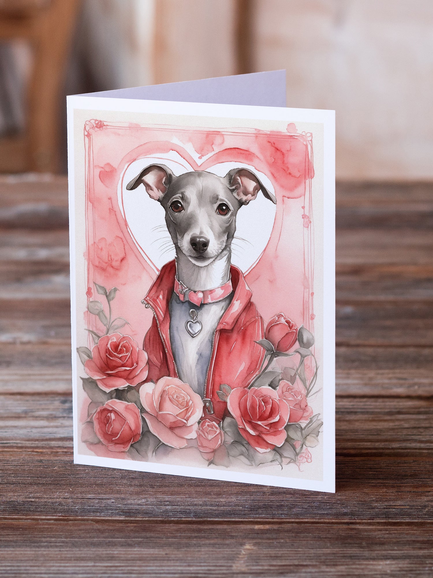 Buy this Italian Greyhound Valentine Roses Greeting Cards Pack of 8