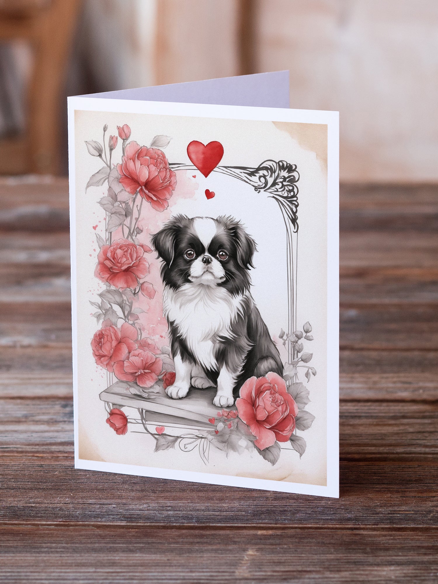 Buy this Japanese Chin Valentine Roses Greeting Cards Pack of 8