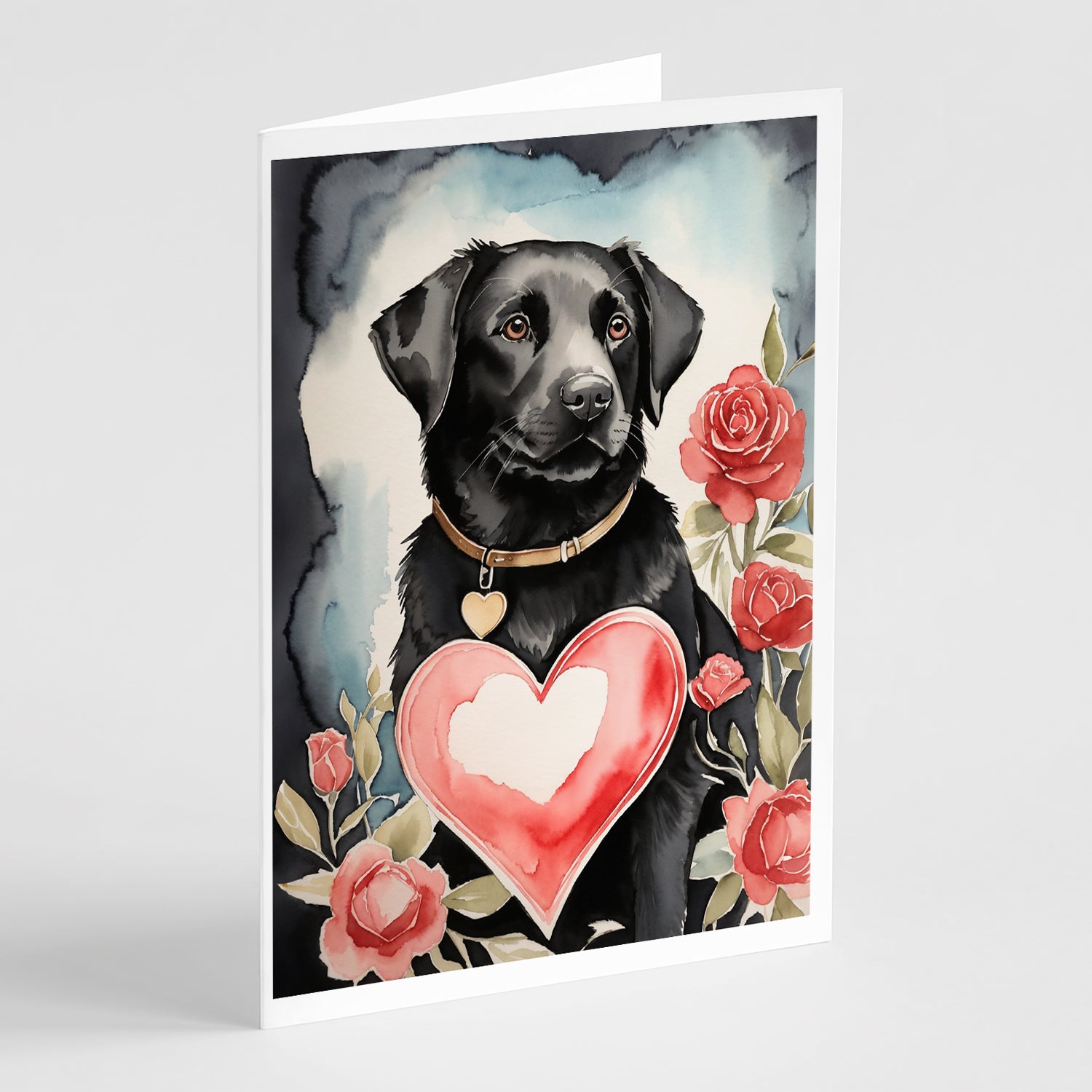 Buy this Black Labrador Retriever Valentine Roses Greeting Cards Pack of 8