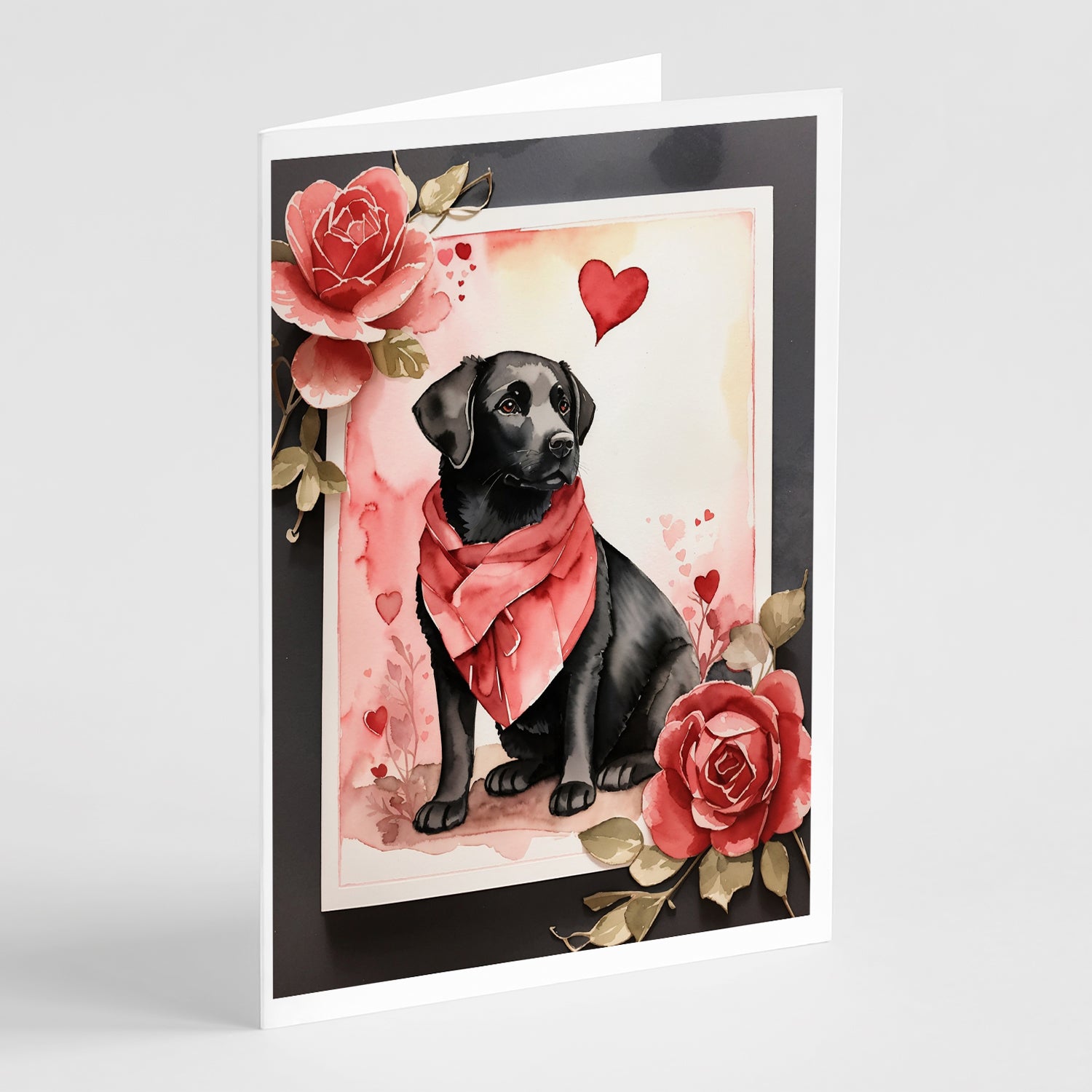 Buy this Black Labrador Retriever Valentine Roses Greeting Cards Pack of 8