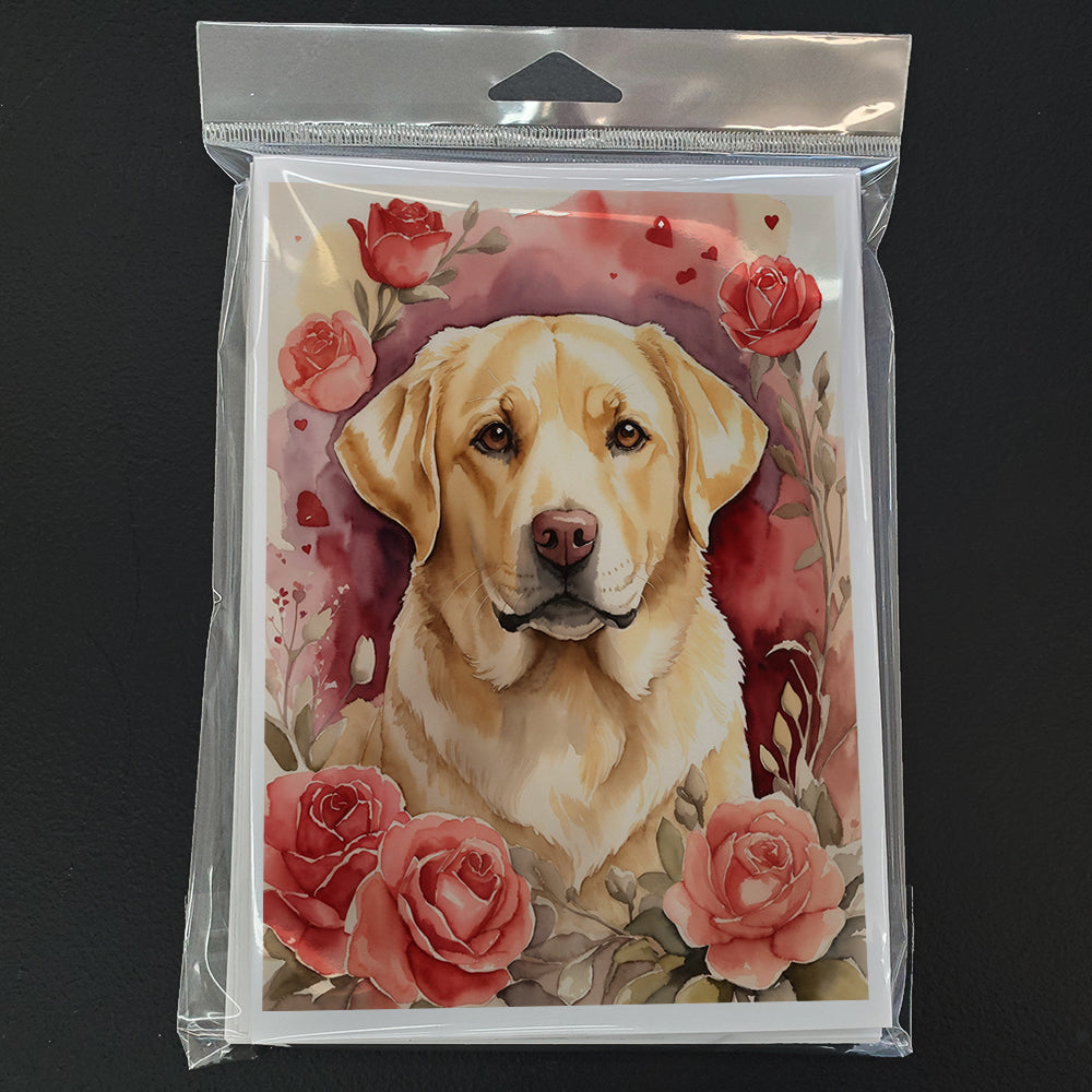 Yellow Labrador Retriever Valentine Roses Greeting Cards Pack of 8
