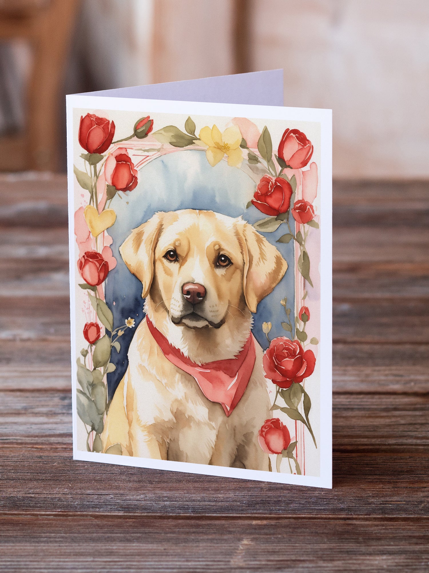 Buy this Yellow Labrador Retriever Valentine Roses Greeting Cards Pack of 8