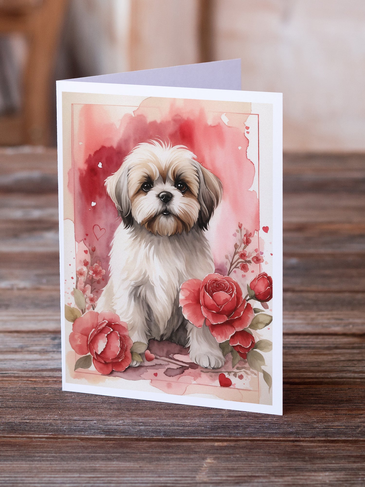 Lhasa Apso Valentine Roses Greeting Cards Pack of 8