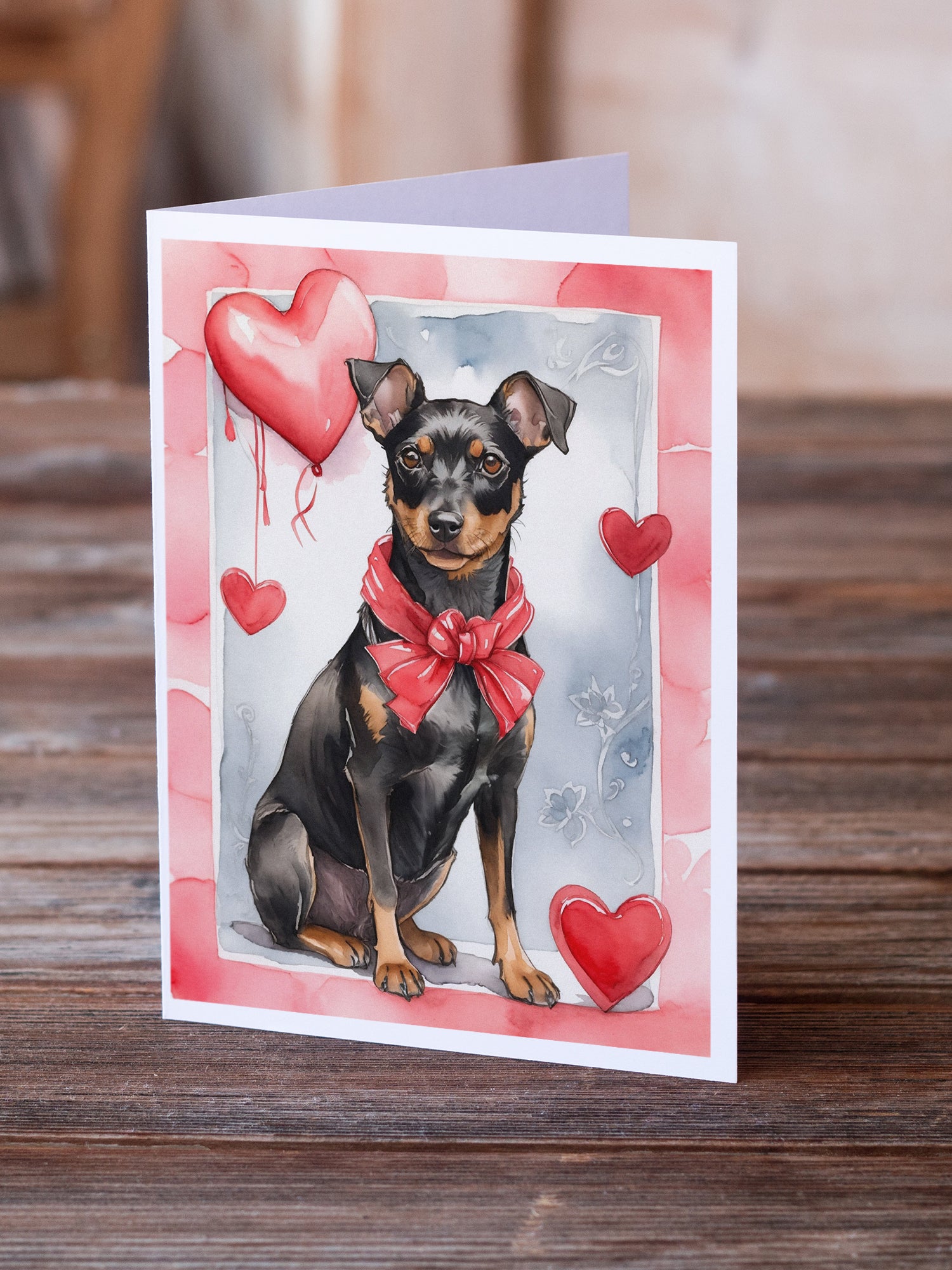 Manchester Terrier Valentine Roses Greeting Cards Pack of 8