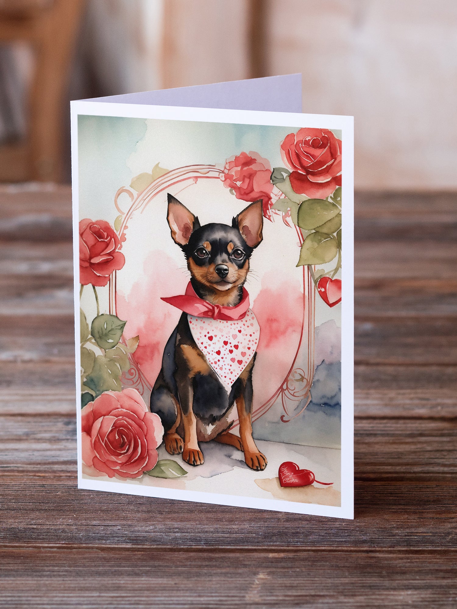 Buy this Miniature Pinscher Valentine Roses Greeting Cards Pack of 8