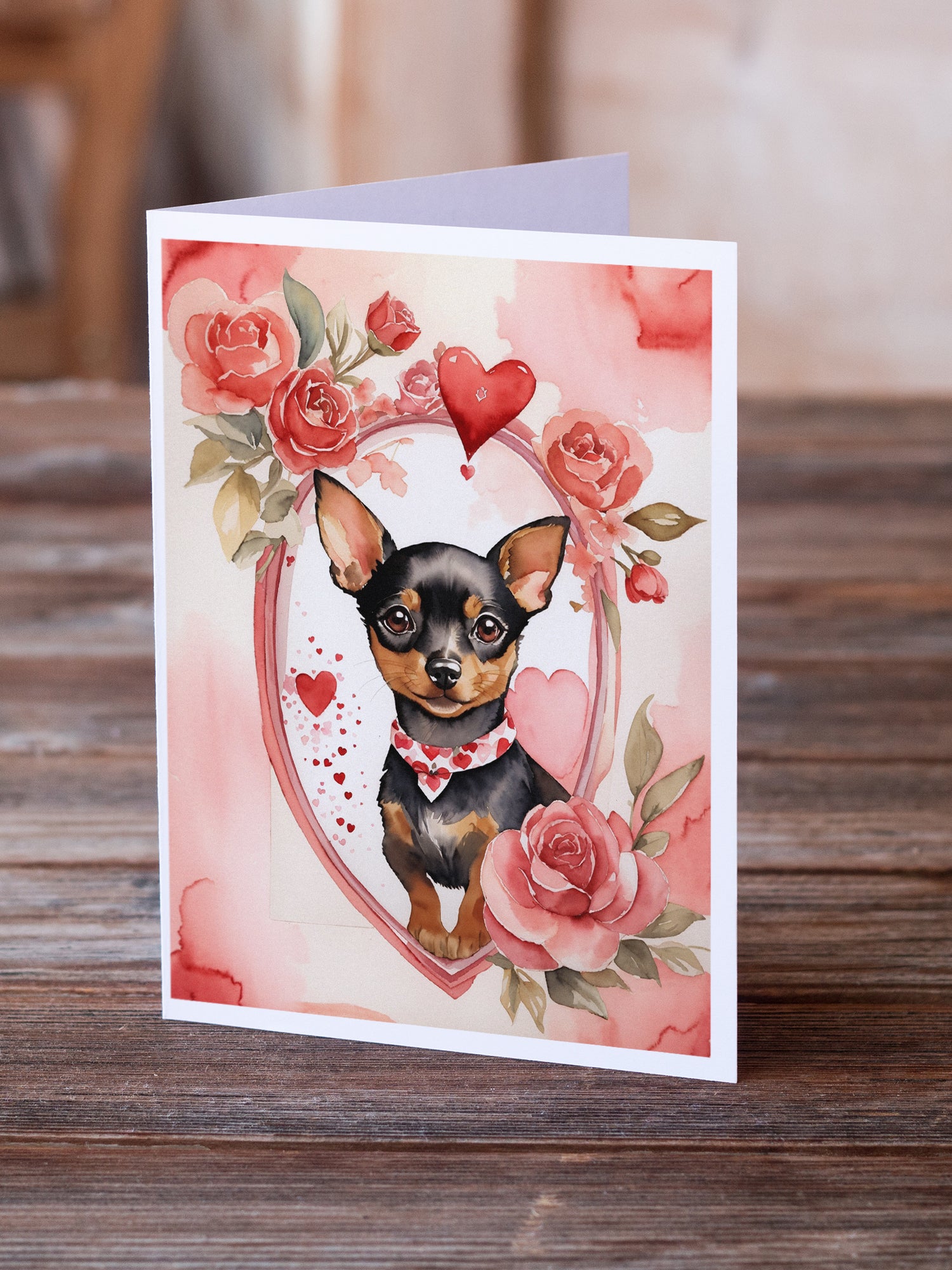 Miniature Pinscher Valentine Roses Greeting Cards Pack of 8