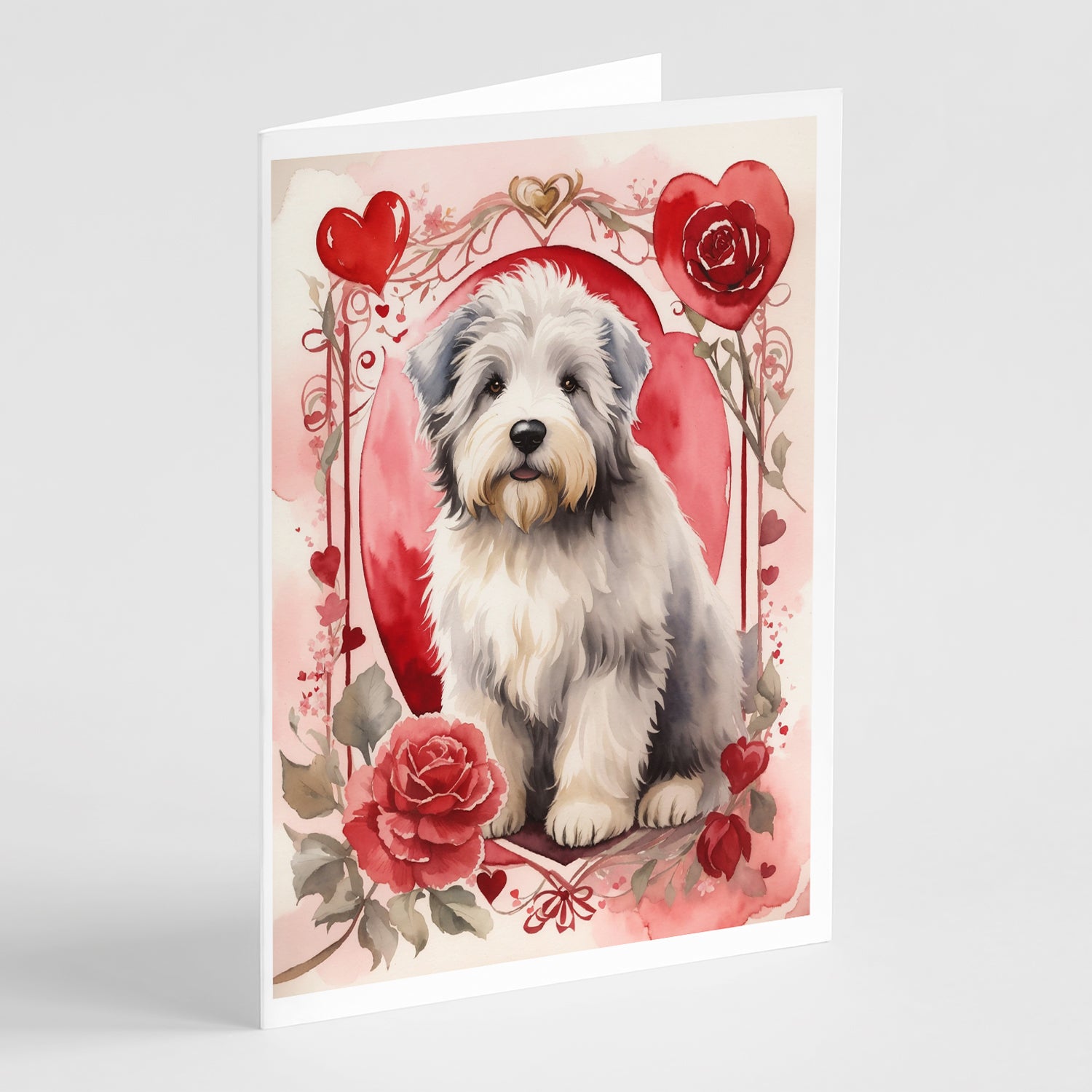 Buy this Old English Sheepdog Valentine Roses Greeting Cards Pack of 8