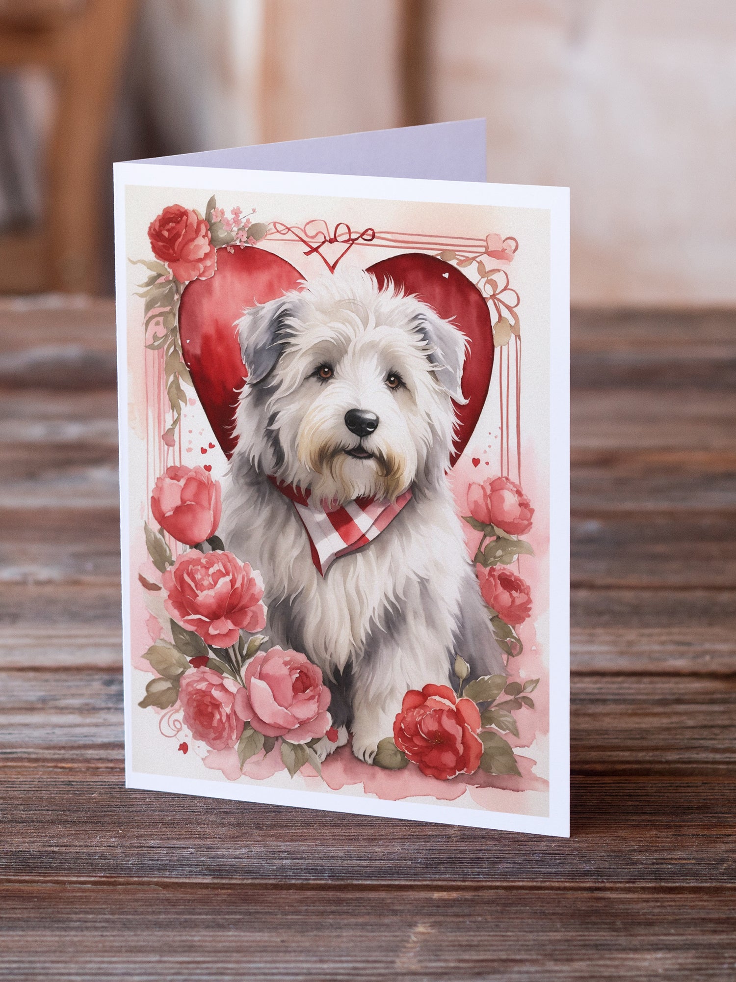 Buy this Old English Sheepdog Valentine Roses Greeting Cards Pack of 8