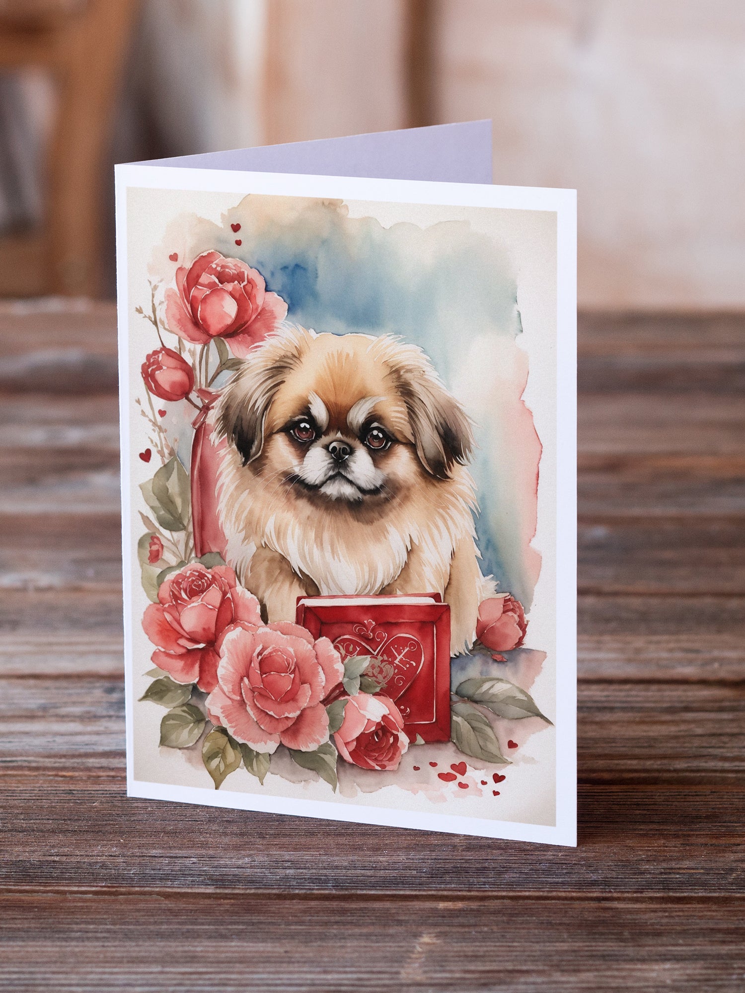 Pekingese Valentine Roses Greeting Cards Pack of 8