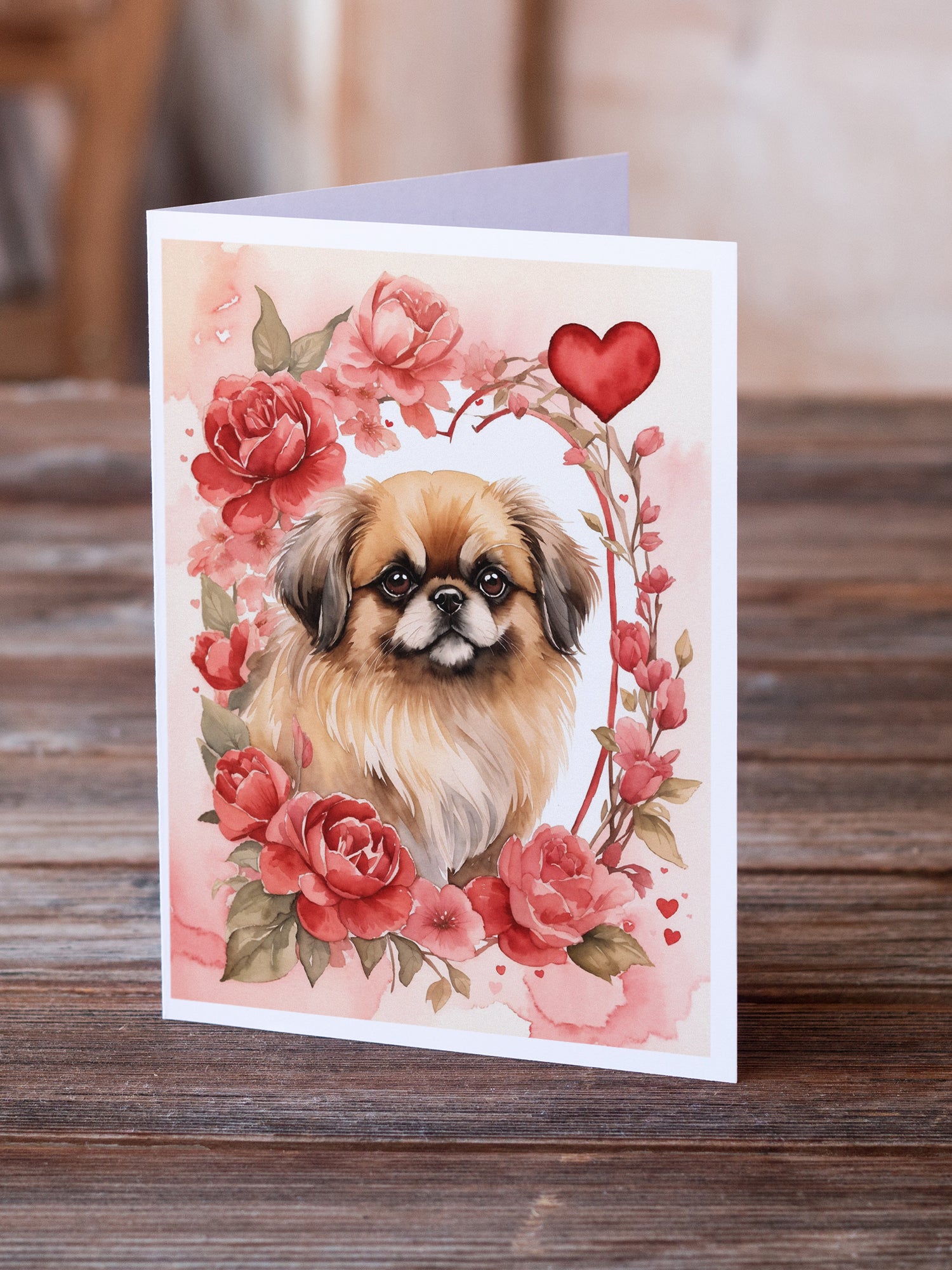 Buy this Pekingese Valentine Roses Greeting Cards Pack of 8