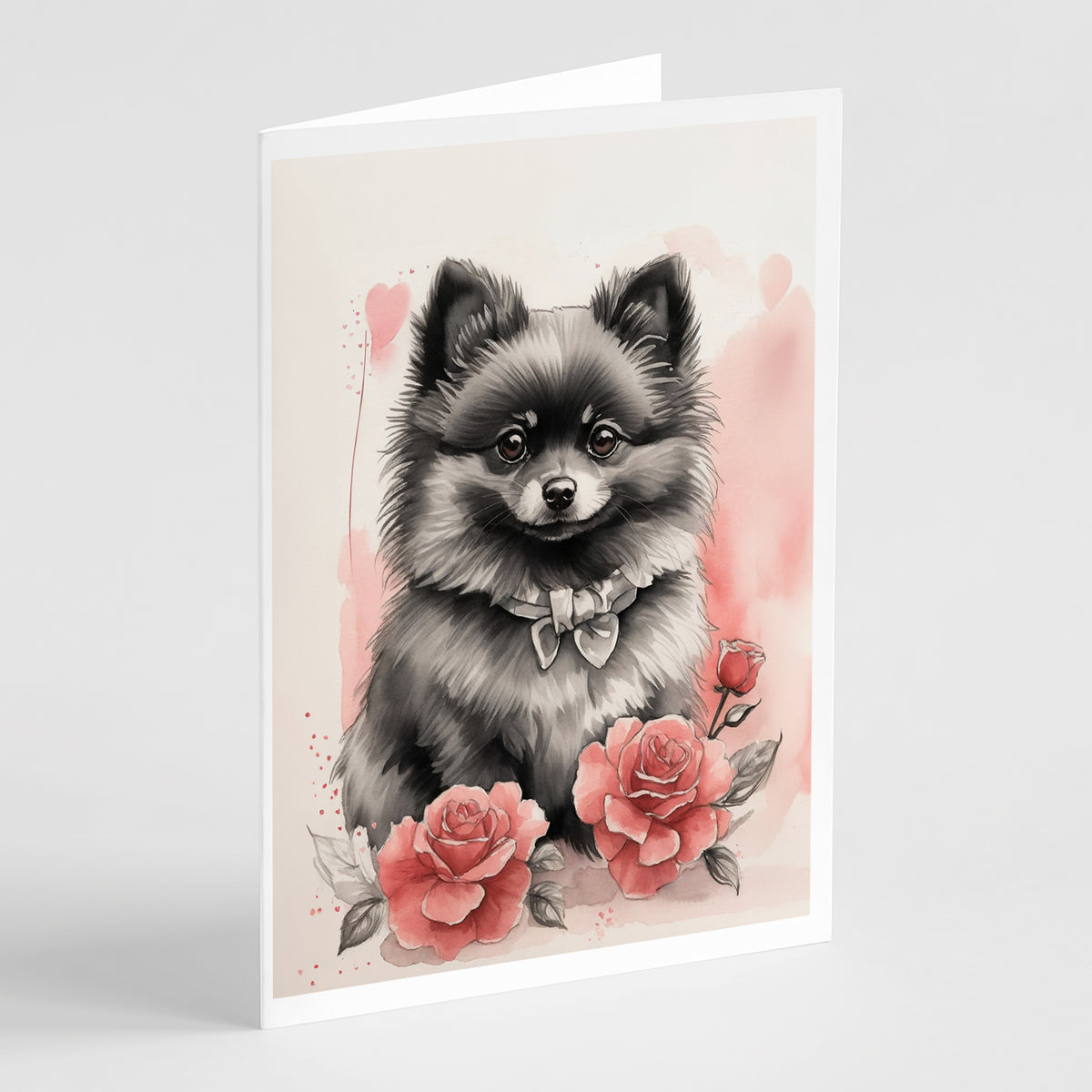 Buy this Black Pomeranian Valentine Roses Greeting Cards Pack of 8