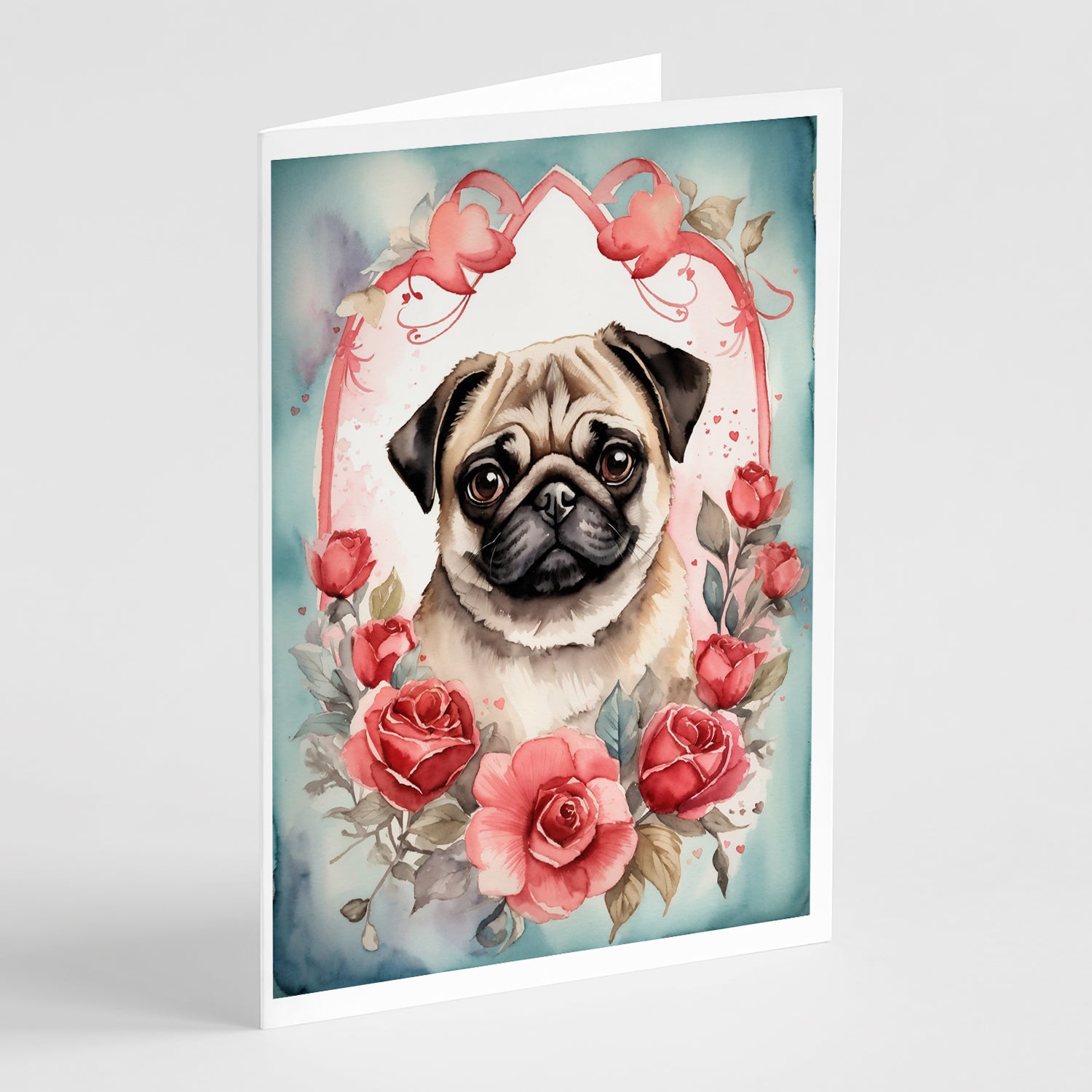 Buy this Pug Valentine Roses Greeting Cards Pack of 8