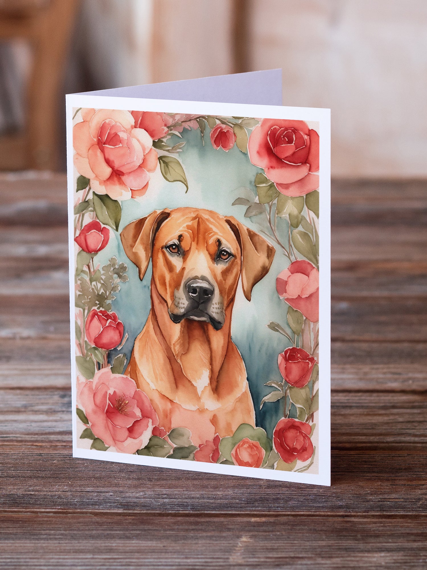 Rhodesian Ridgeback Valentine Roses Greeting Cards Pack of 8