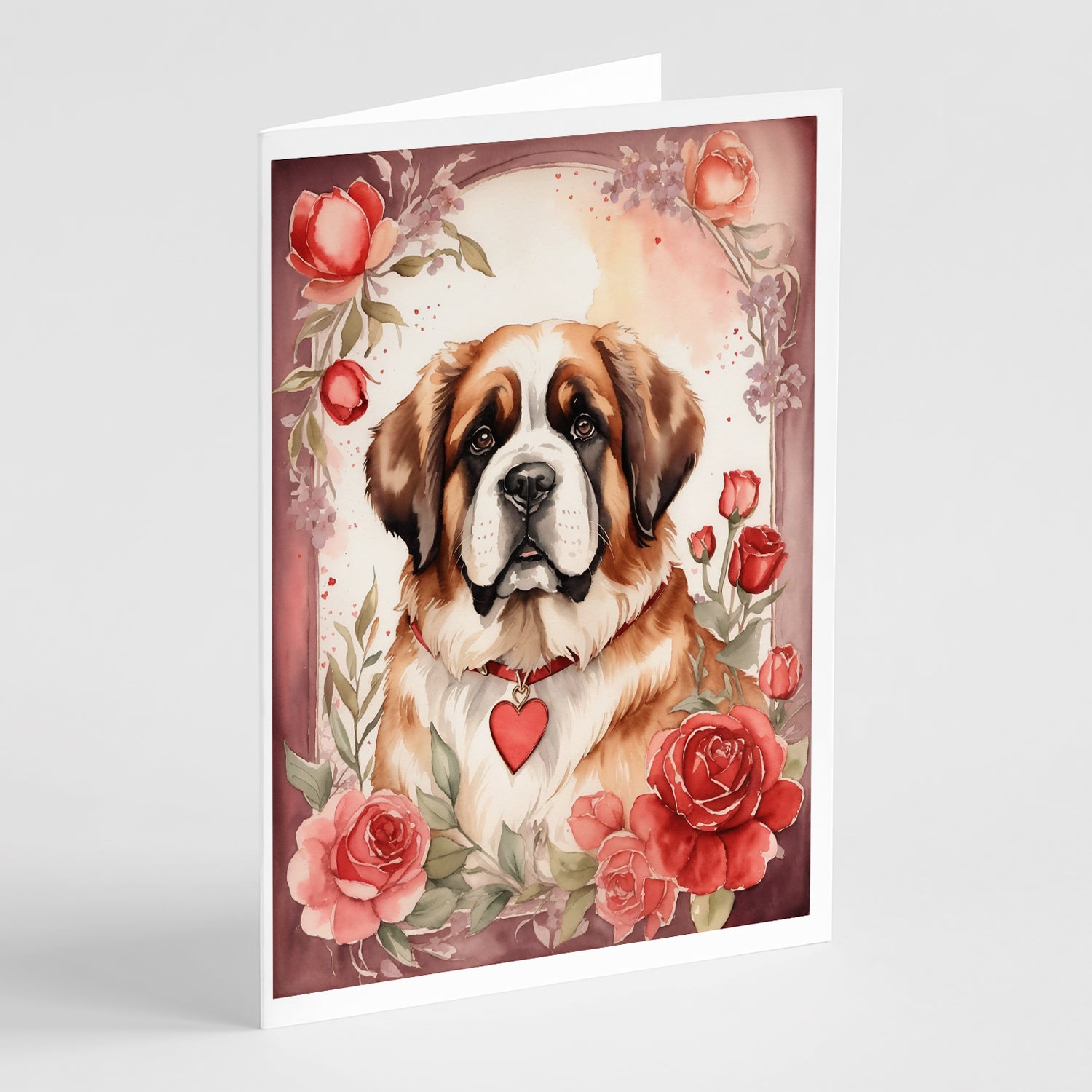 Buy this Saint Bernard Valentine Roses Greeting Cards Pack of 8