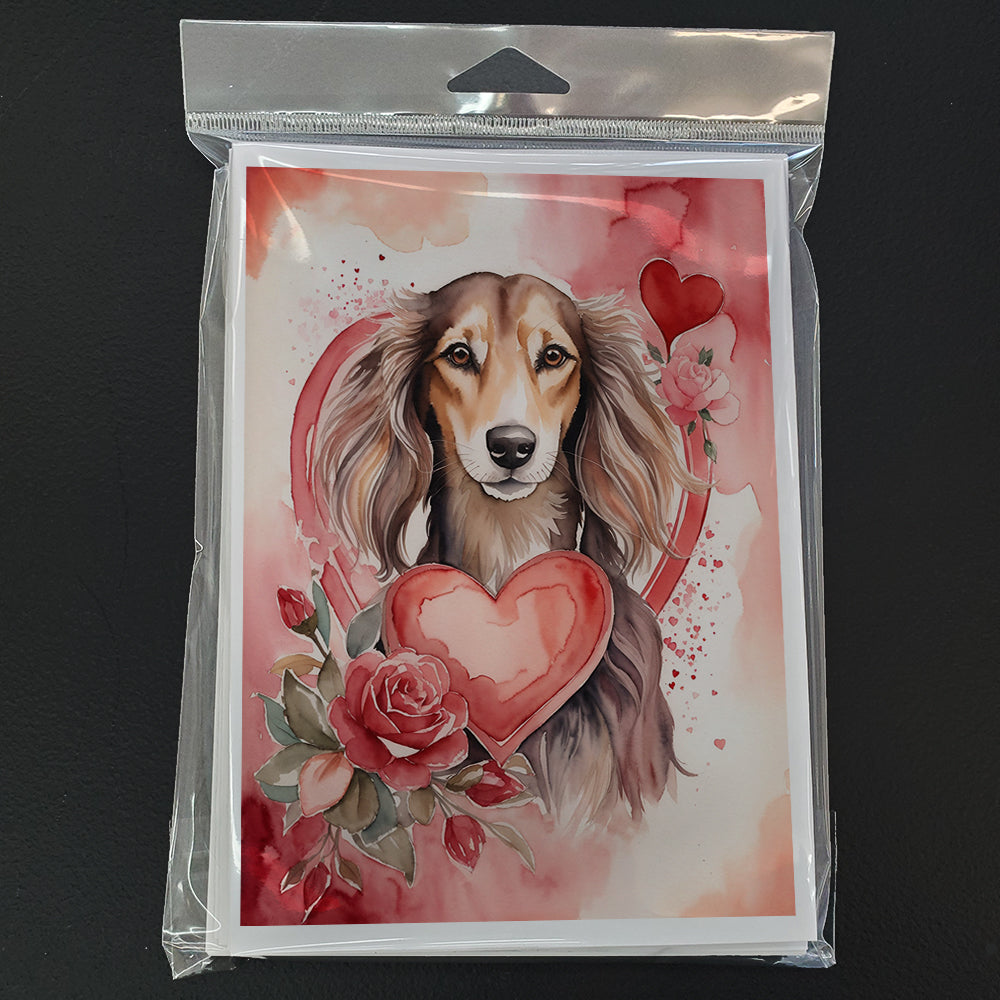 Saluki Valentine Roses Greeting Cards Pack of 8