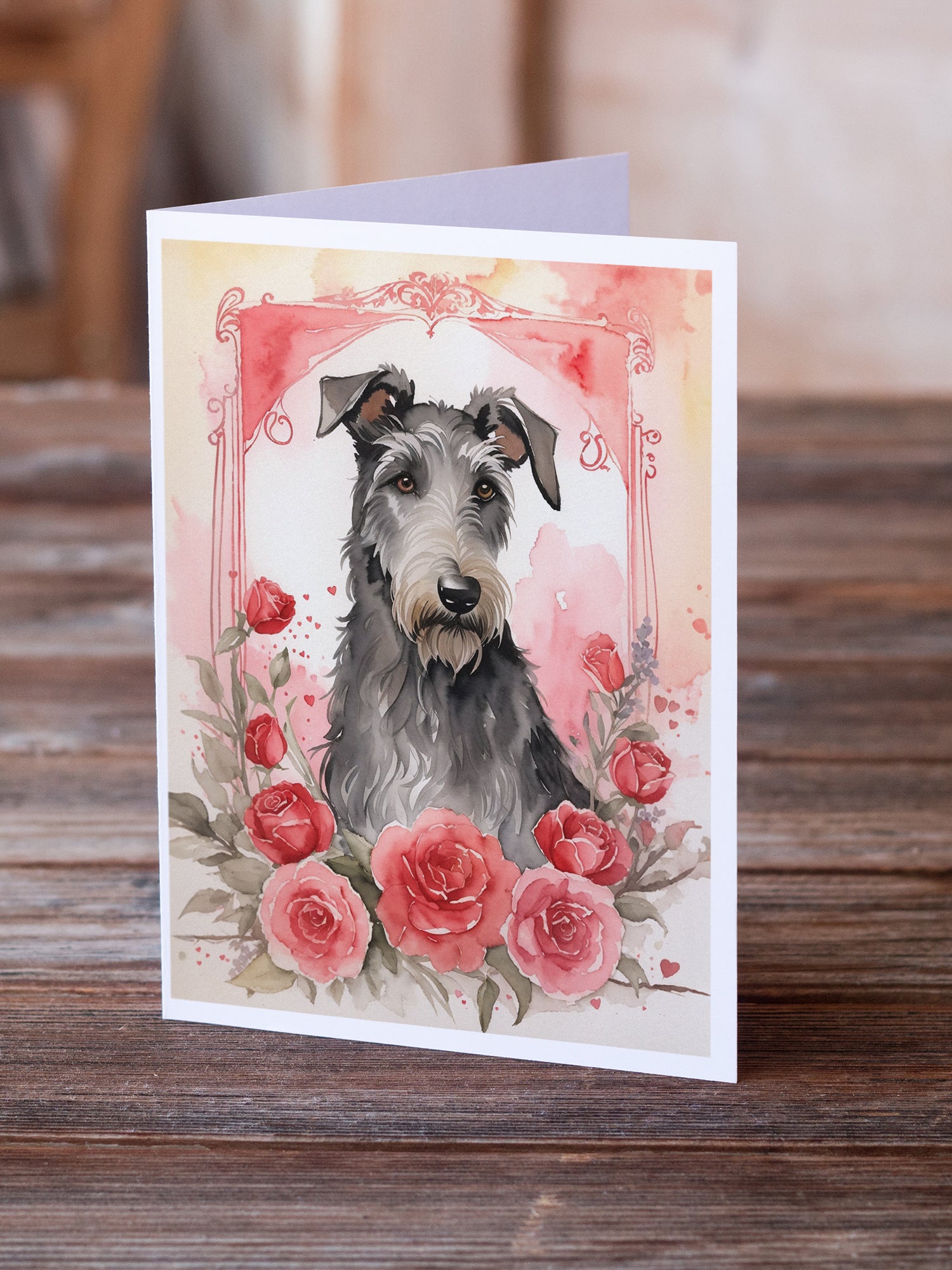 Scottish Deerhound Valentine Roses Greeting Cards Pack of 8