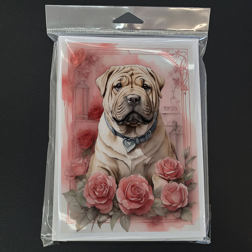 Shar Pei Valentine Roses Greeting Cards Pack of 8