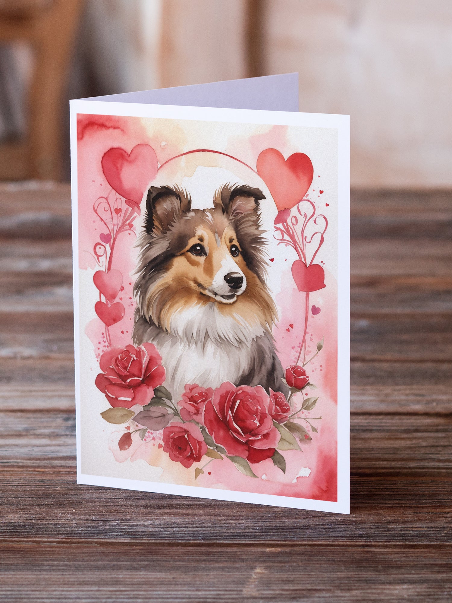 Sheltie Valentine Roses Greeting Cards Pack of 8