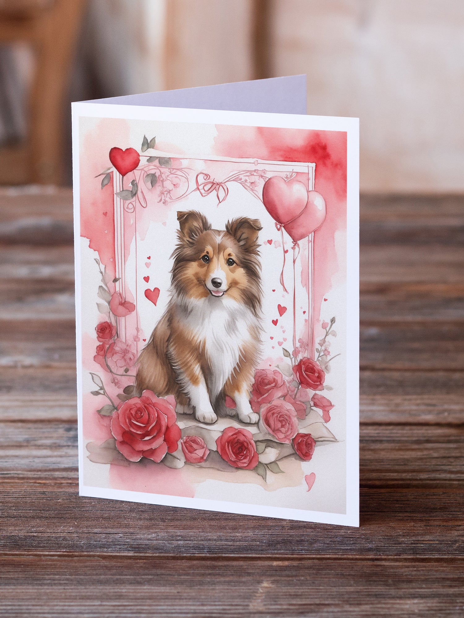 Sheltie Valentine Roses Greeting Cards Pack of 8