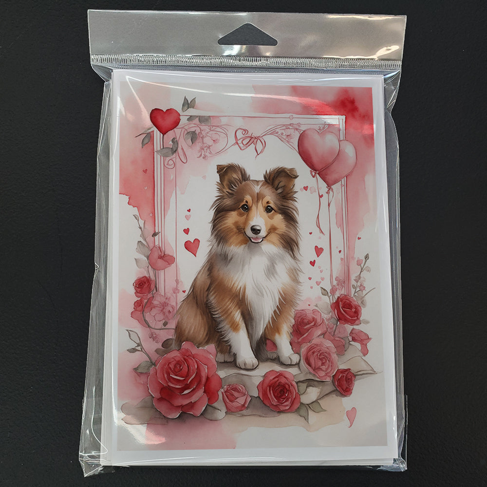 Sheltie Valentine Roses Greeting Cards Pack of 8