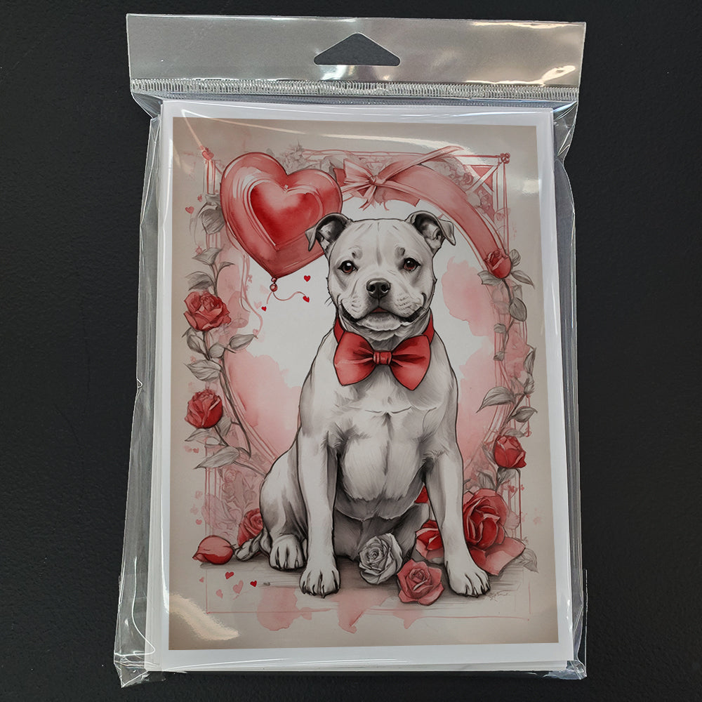 Staffordshire Bull Terrier Valentine Roses Greeting Cards Pack of 8