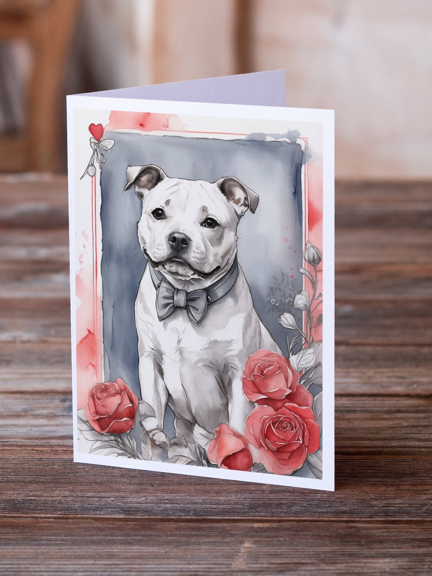 Buy this Staffordshire Bull Terrier Valentine Roses Greeting Cards Pack of 8