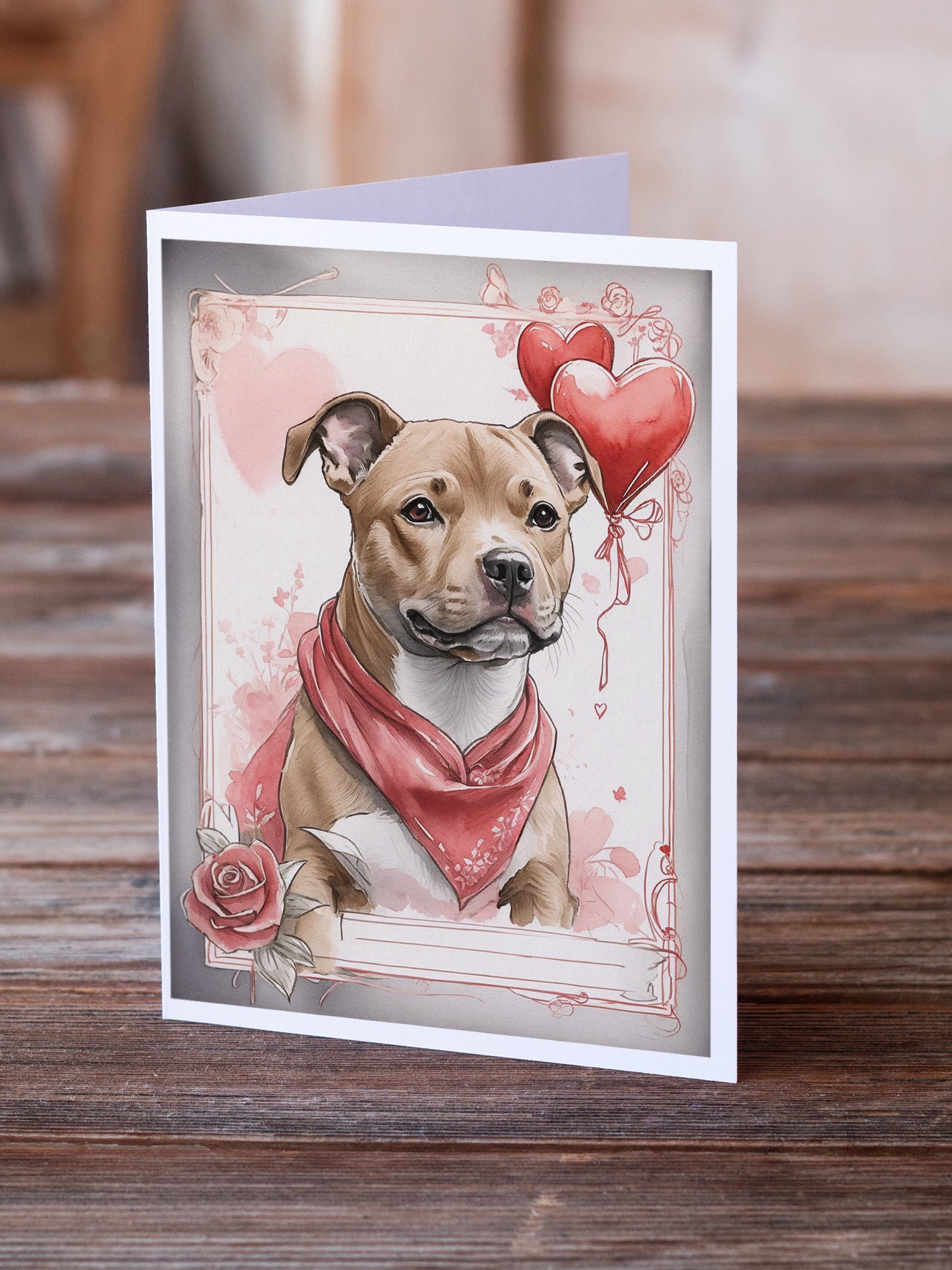 Buy this Staffordshire Bull Terrier Valentine Roses Greeting Cards Pack of 8