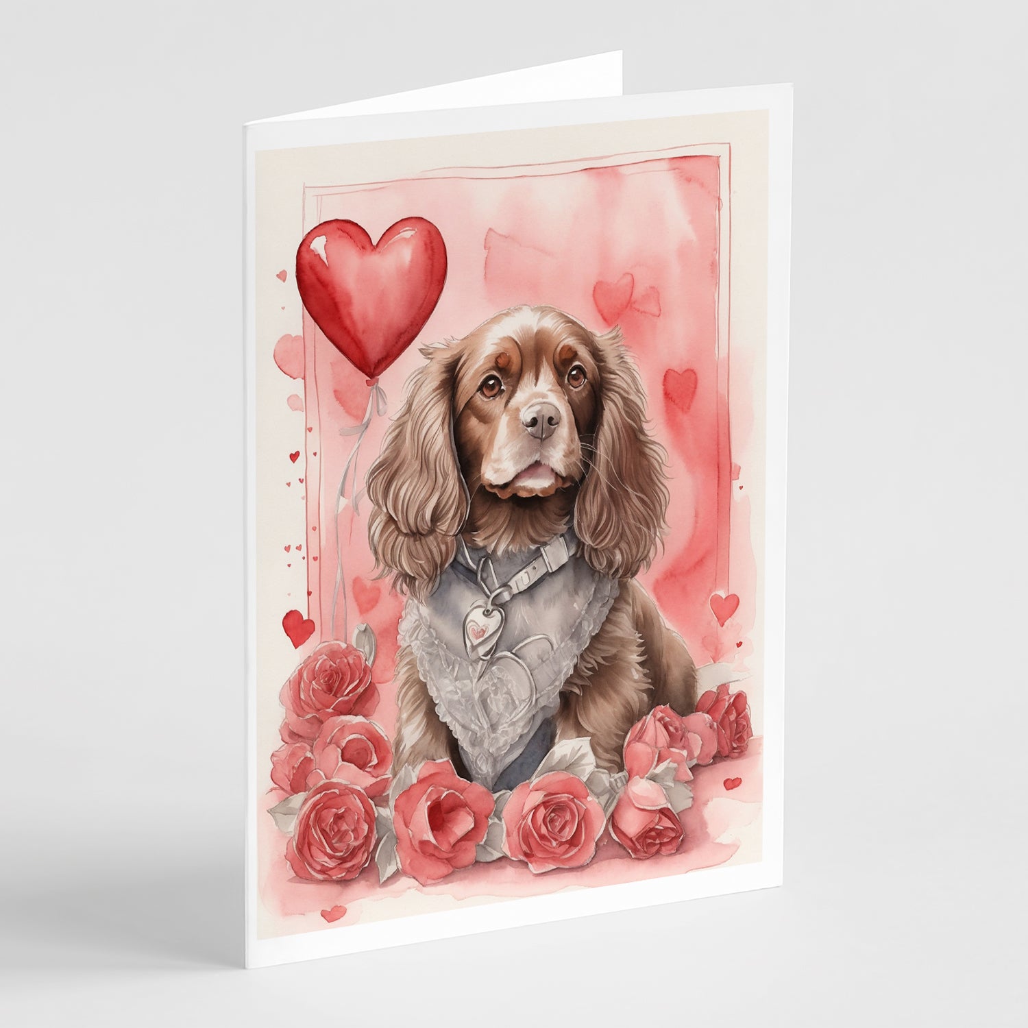 Buy this Sussex Spaniel Valentine Roses Greeting Cards Pack of 8