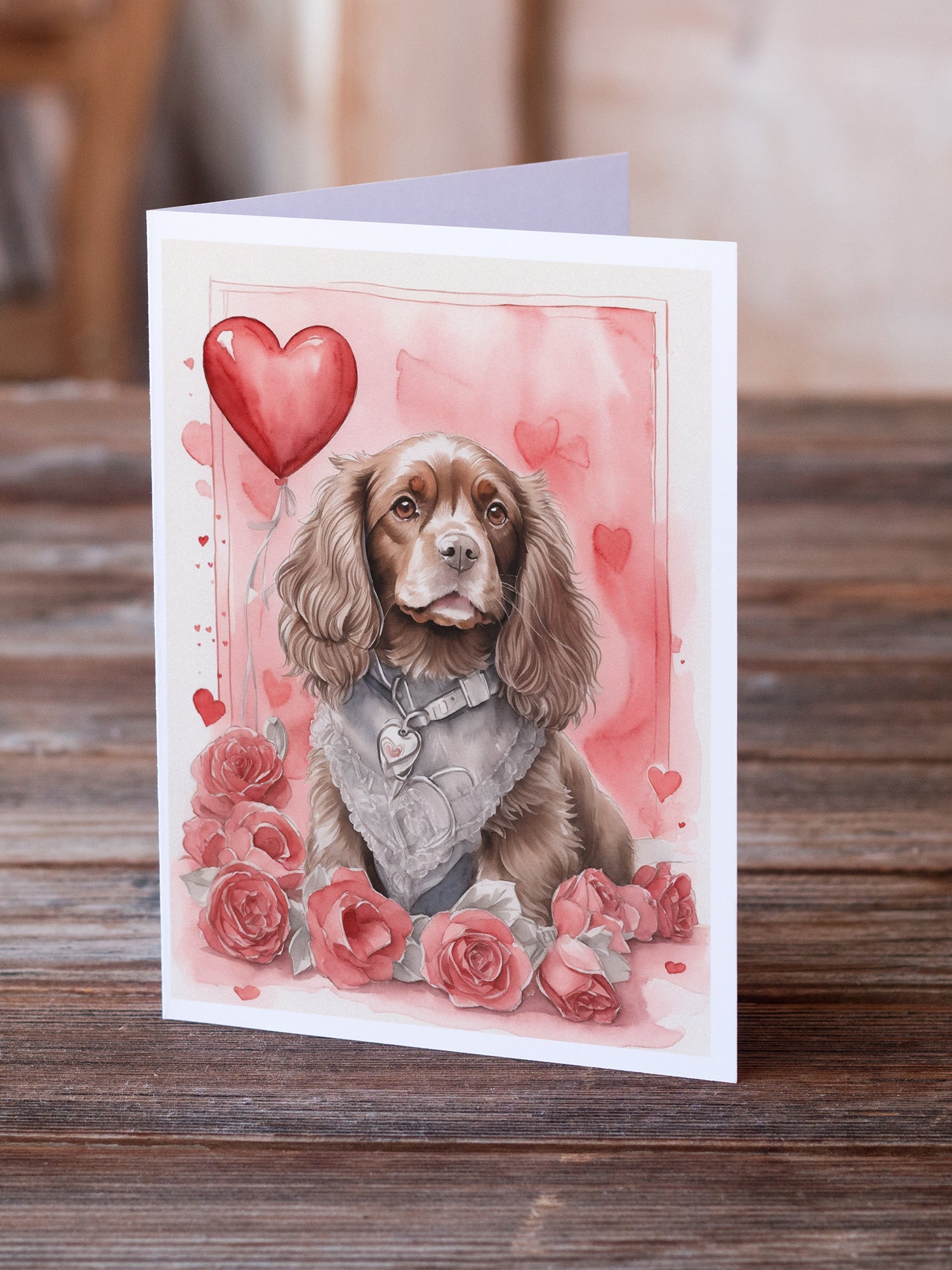 Buy this Sussex Spaniel Valentine Roses Greeting Cards Pack of 8