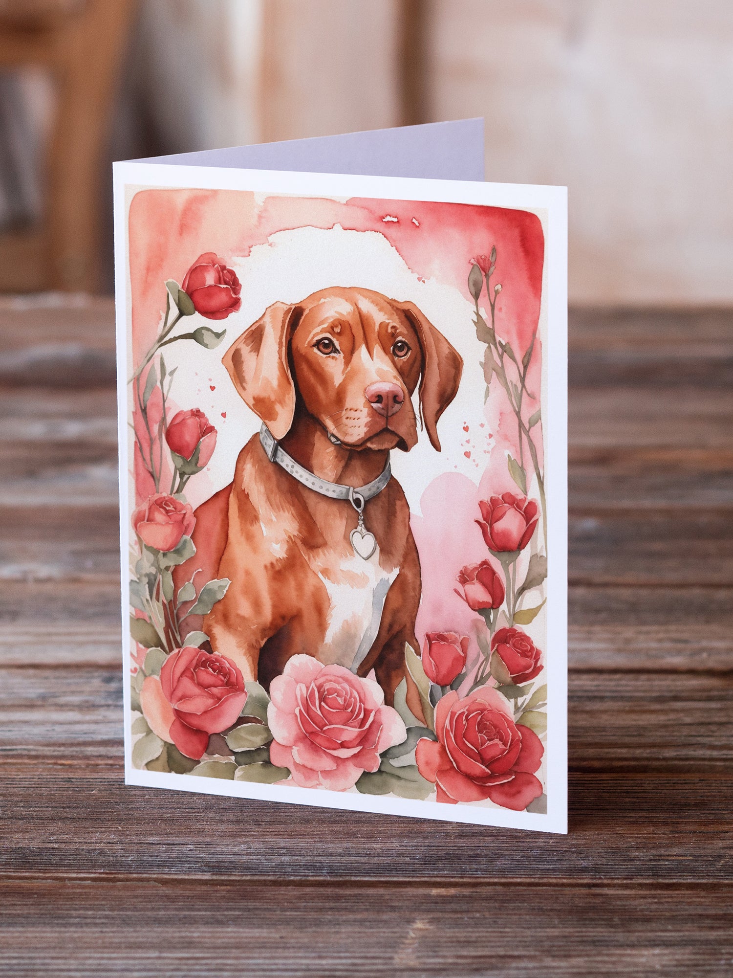 Vizsla Valentine Roses Greeting Cards Pack of 8