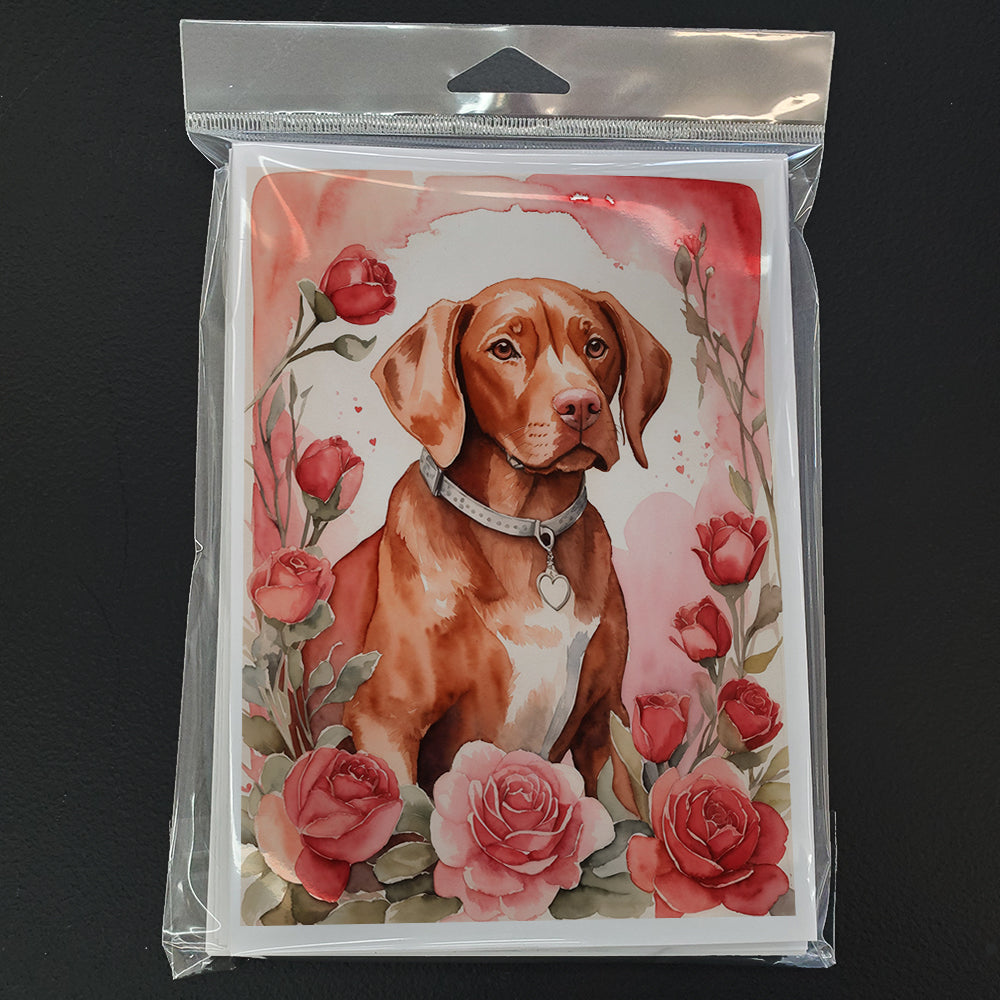 Vizsla Valentine Roses Greeting Cards Pack of 8