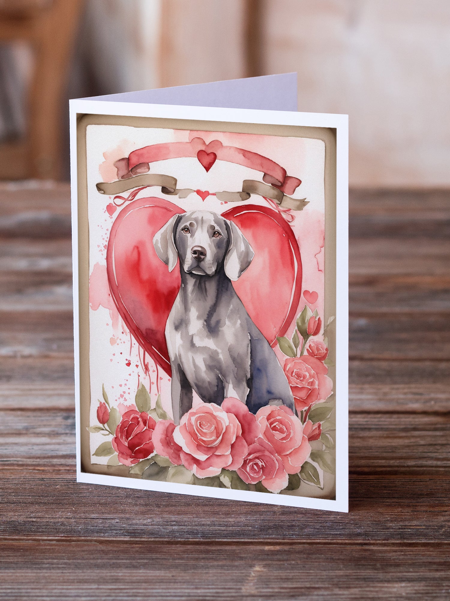 Weimaraner Valentine Roses Greeting Cards Pack of 8