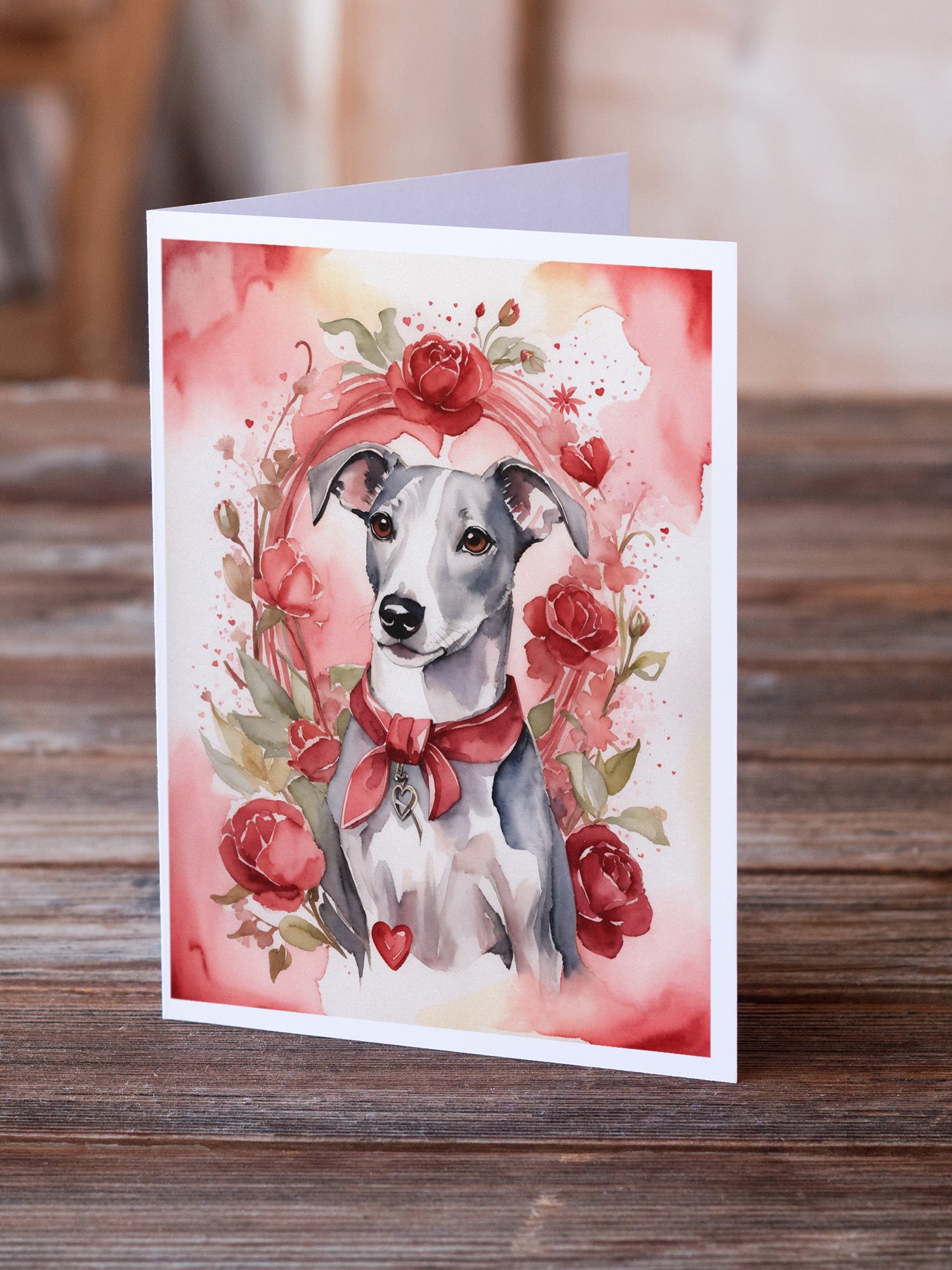 Buy this Whippet Valentine Roses Greeting Cards Pack of 8