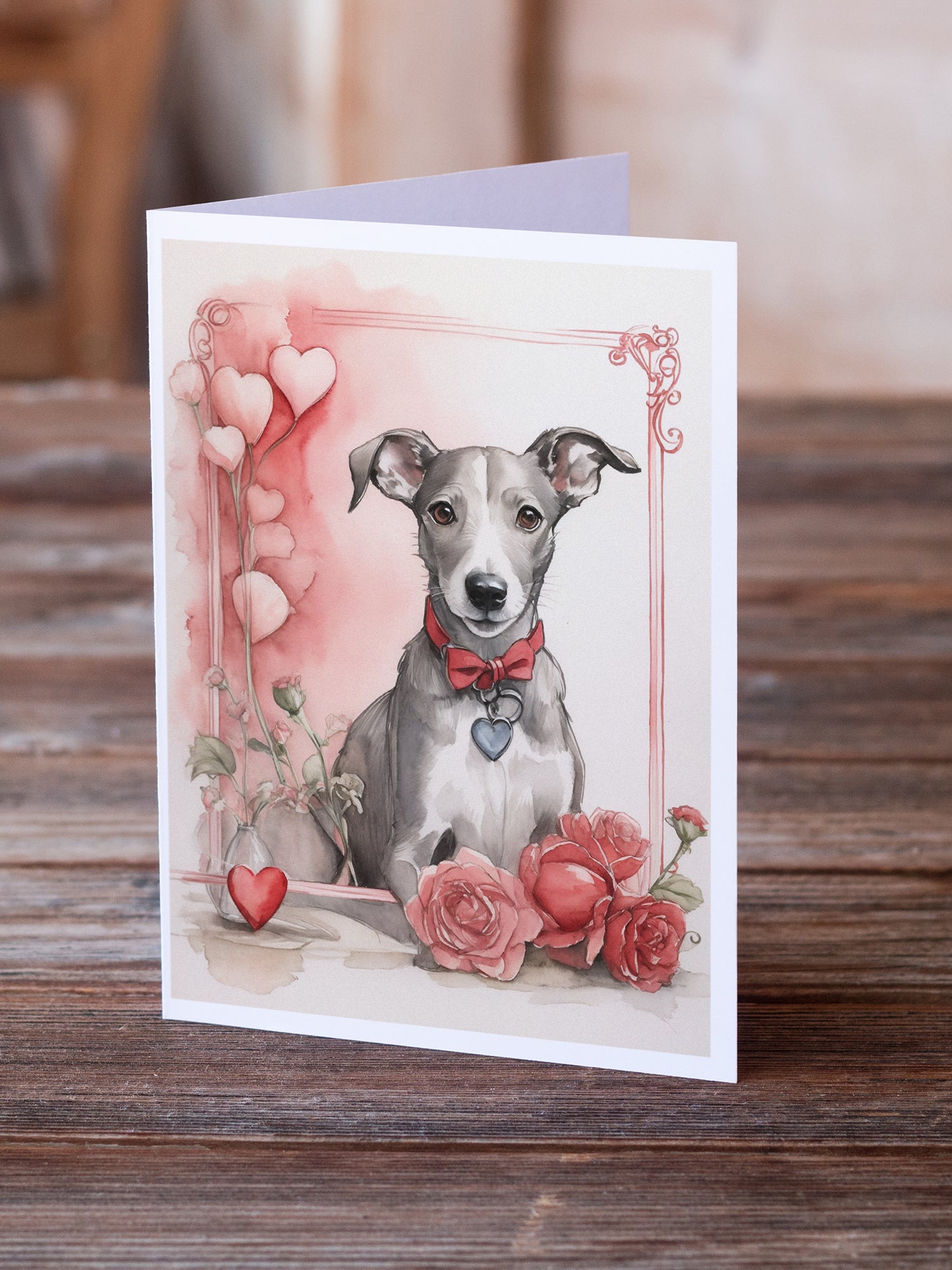 Buy this Whippet Valentine Roses Greeting Cards Pack of 8