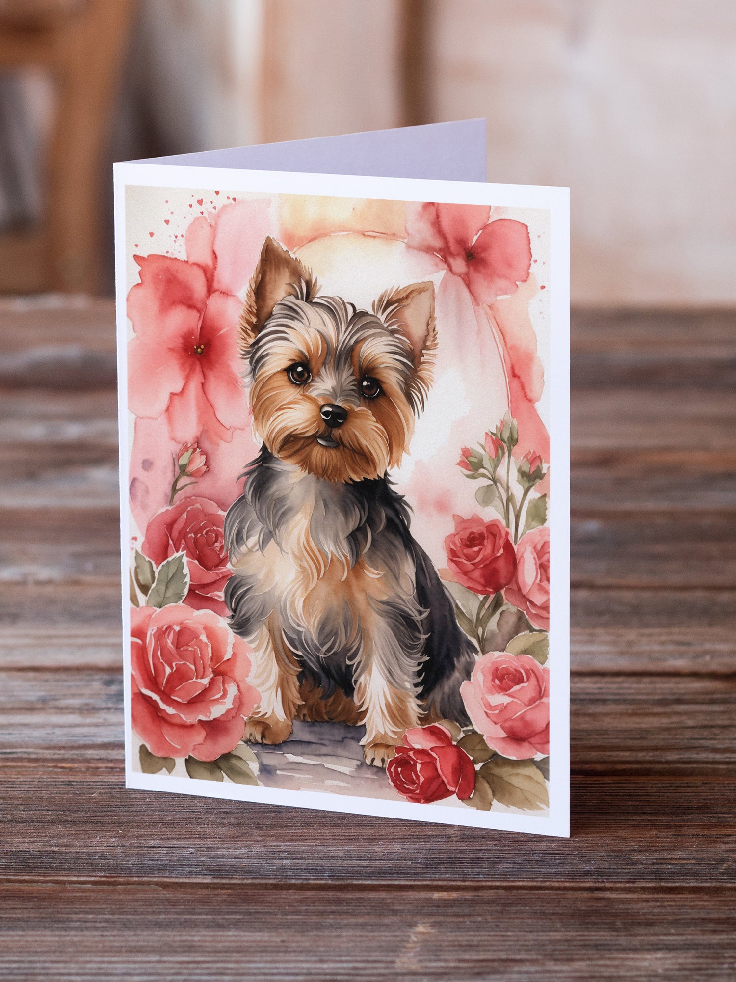 Buy this Yorkshire Terrier Valentine Roses Greeting Cards Pack of 8