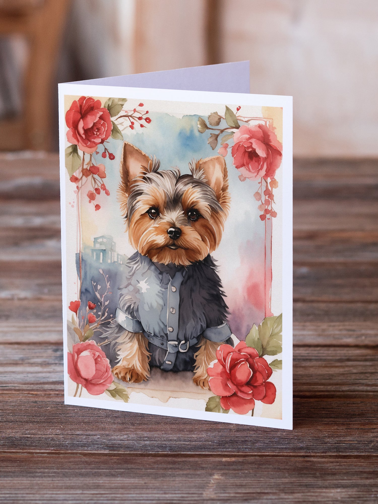 Buy this Yorkshire Terrier Valentine Roses Greeting Cards Pack of 8