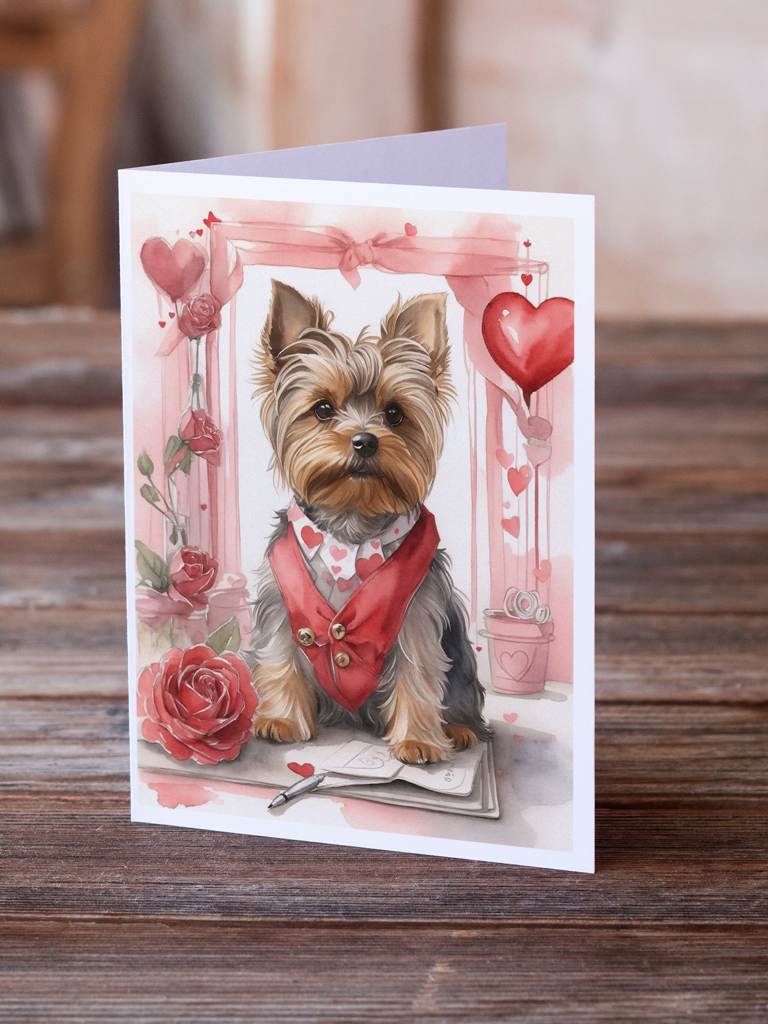 Yorkshire Terrier Valentine Roses Greeting Cards Pack of 8