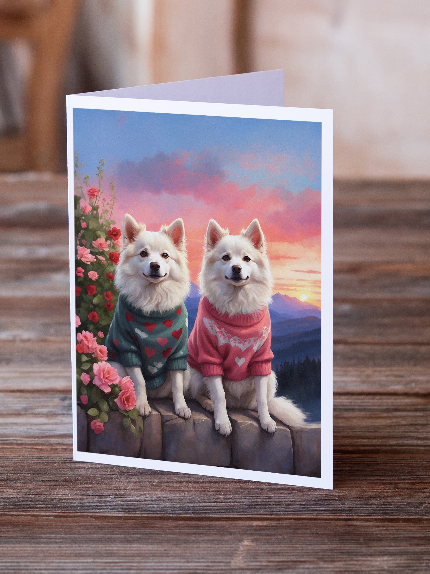 Buy this American Eskimo Two Hearts Greeting Cards Pack of 8