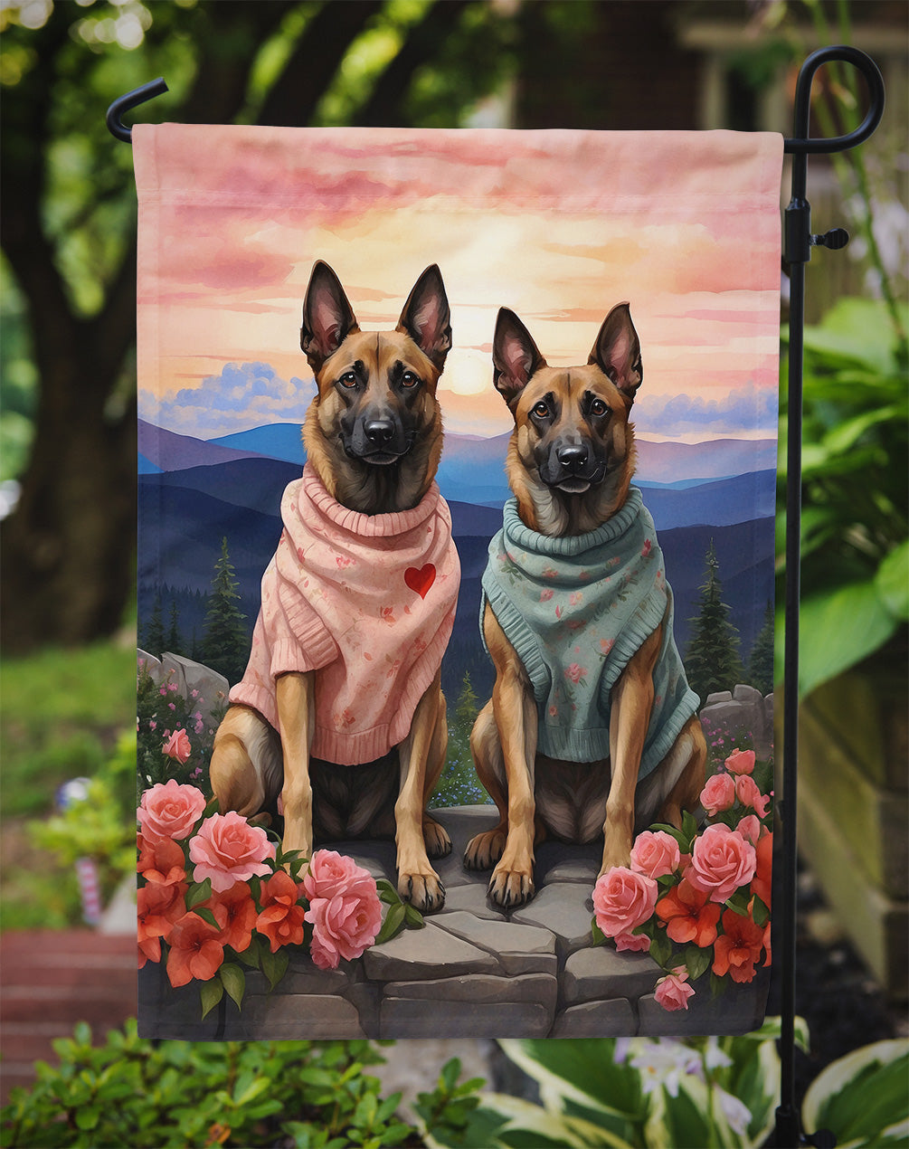 Belgian Malinois Two Hearts Garden Flag