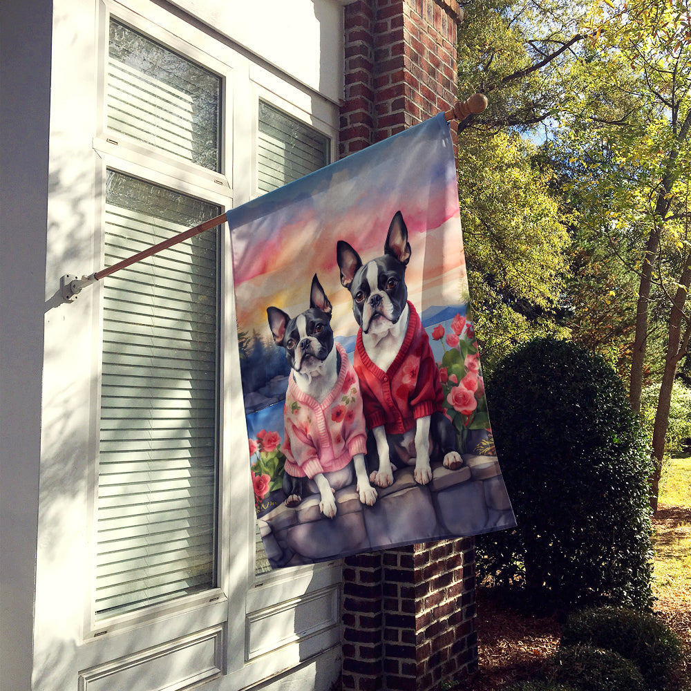 Boston Terrier Two Hearts House Flag