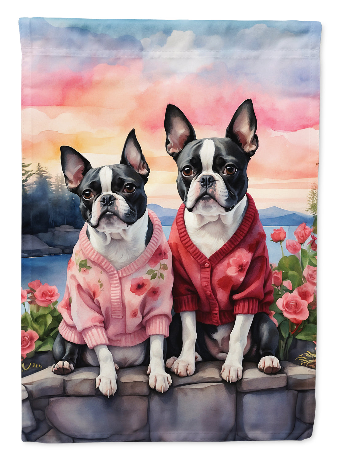 Buy this Boston Terrier Two Hearts House Flag