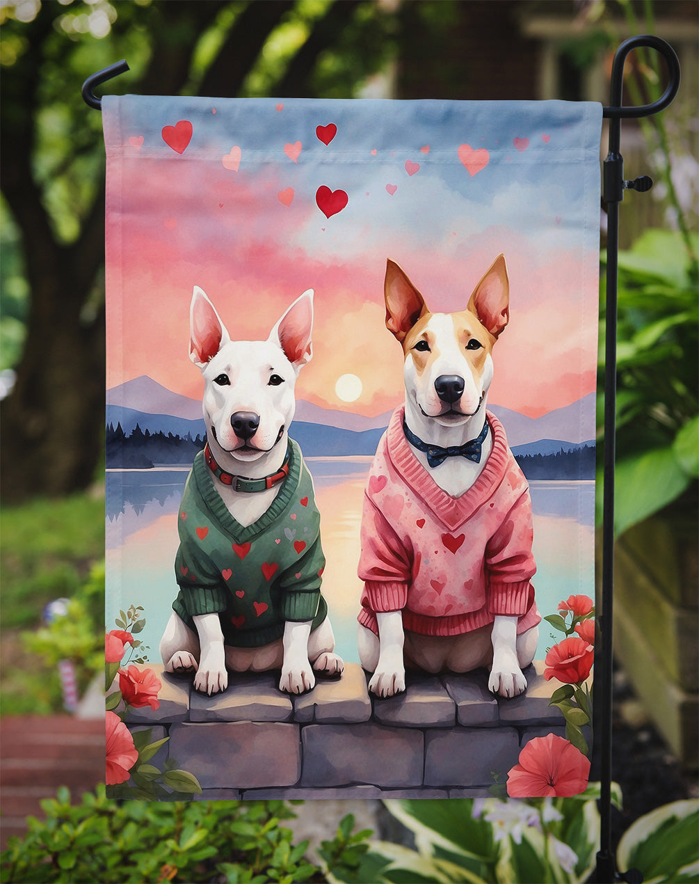 Bull Terrier Two Hearts Garden Flag