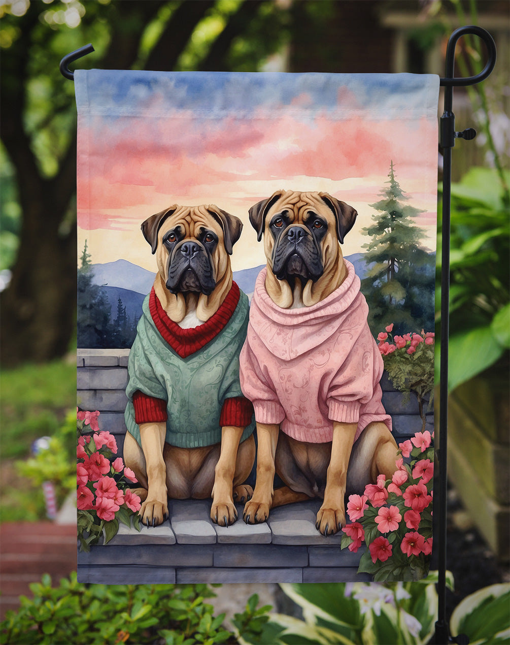 Bullmastiff Two Hearts Garden Flag