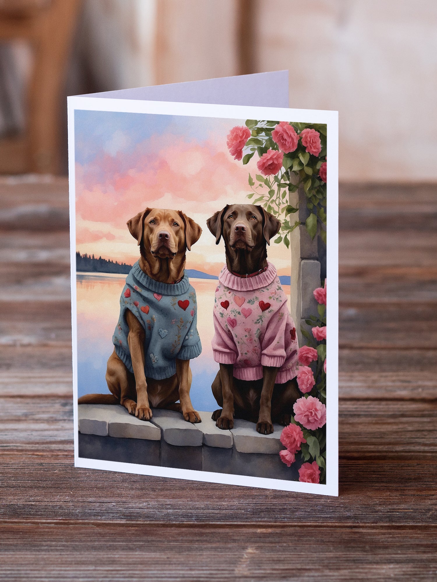 Chesapeake Bay Retriever Two Hearts Greeting Cards Pack of 8