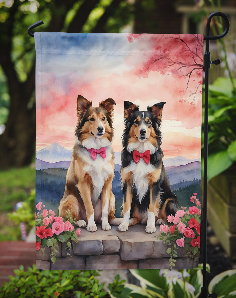 Collie Two Hearts Garden Flag