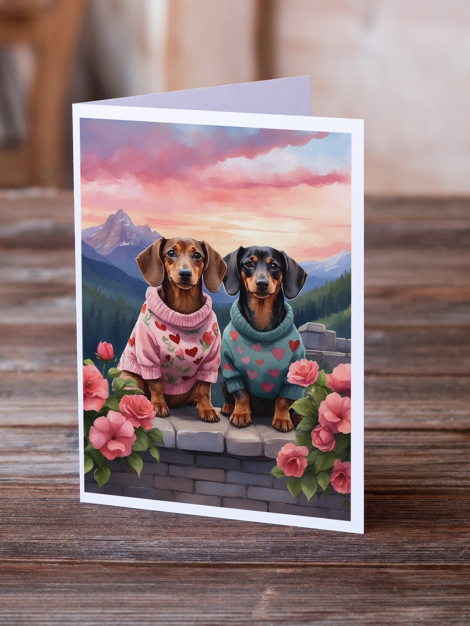 Dachshund Two Hearts Greeting Cards Pack of 8