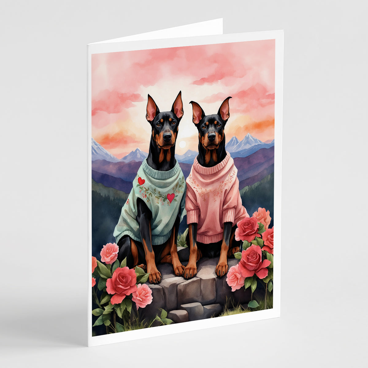 Buy this Doberman Pinscher Two Hearts Greeting Cards Pack of 8