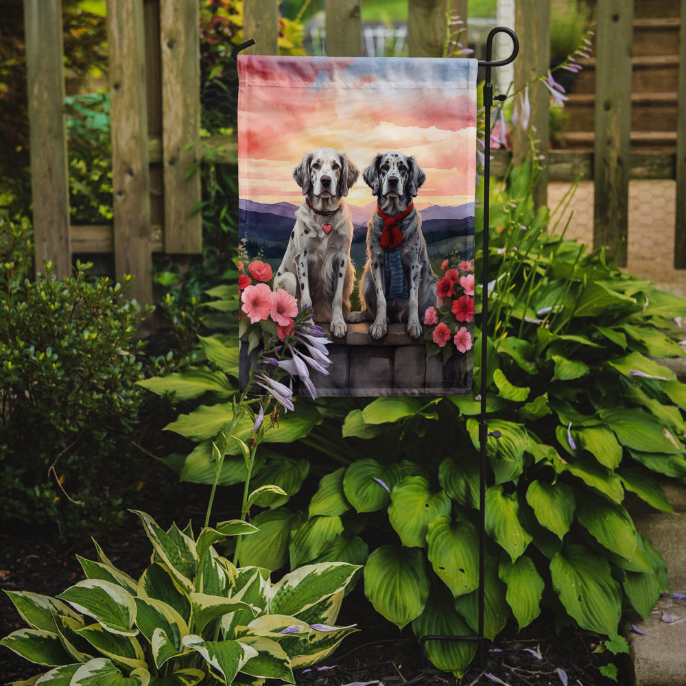 English Setter Two Hearts Garden Flag