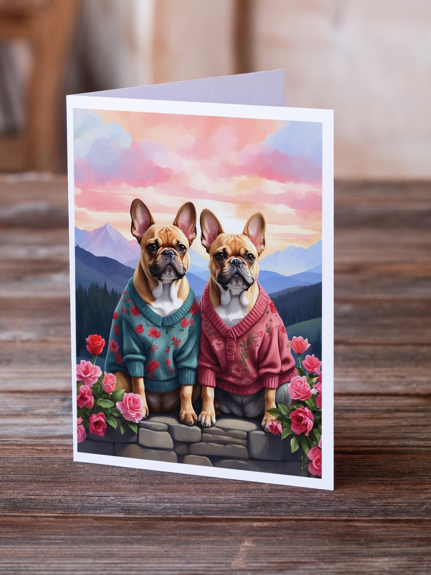 Buy this French Bulldog Two Hearts Greeting Cards Pack of 8