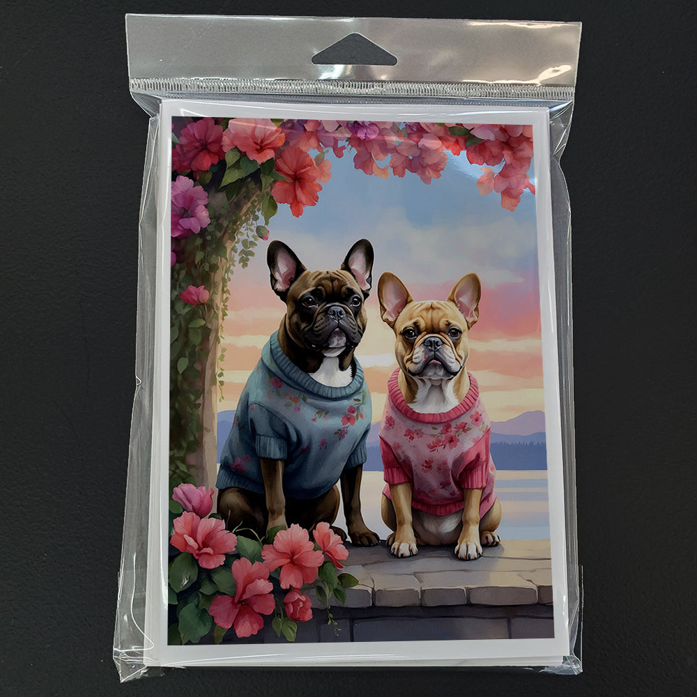 French Bulldog Two Hearts Greeting Cards Pack of 8